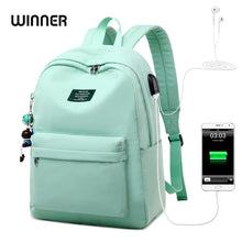 Load image into Gallery viewer, WINNER Solid Color Printing Laptop Backpack for Girls Usb Charging Animal Pendant Children School Bags Female Travel Mochila Bag